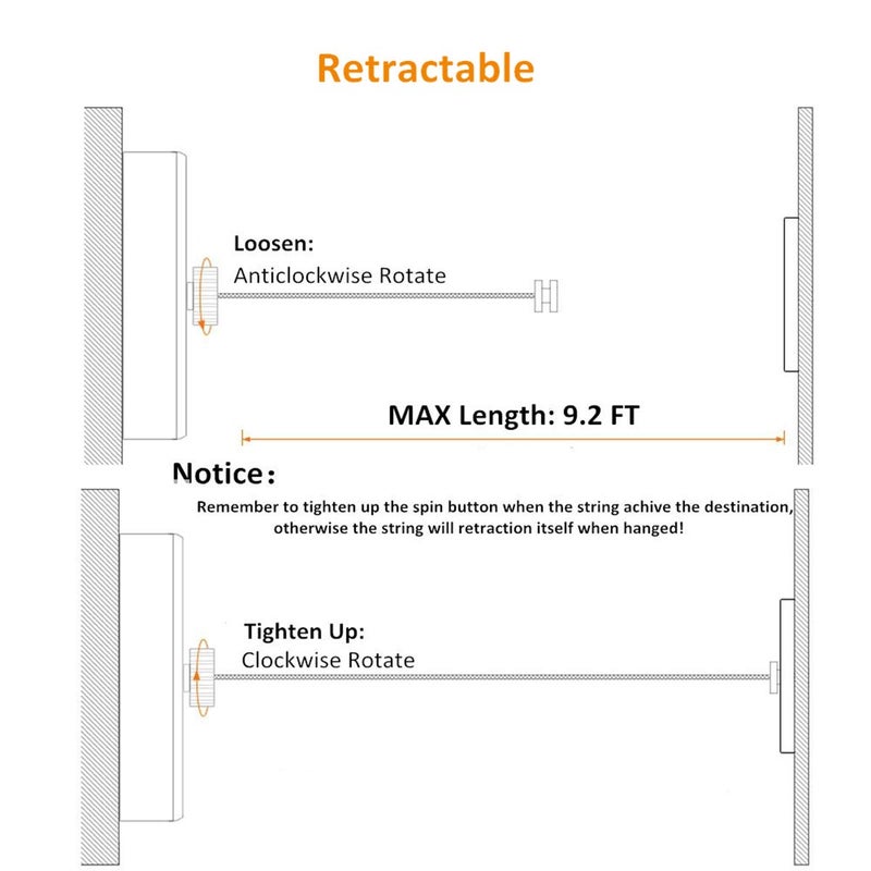 JOOM Retractable Clothesline Stainless Steel Heavy Duty 9Feet(MAX) for Hanging Drying in Bathroom Laundry Hotels, Chrome Finish,Round Style (Black) - Image 5